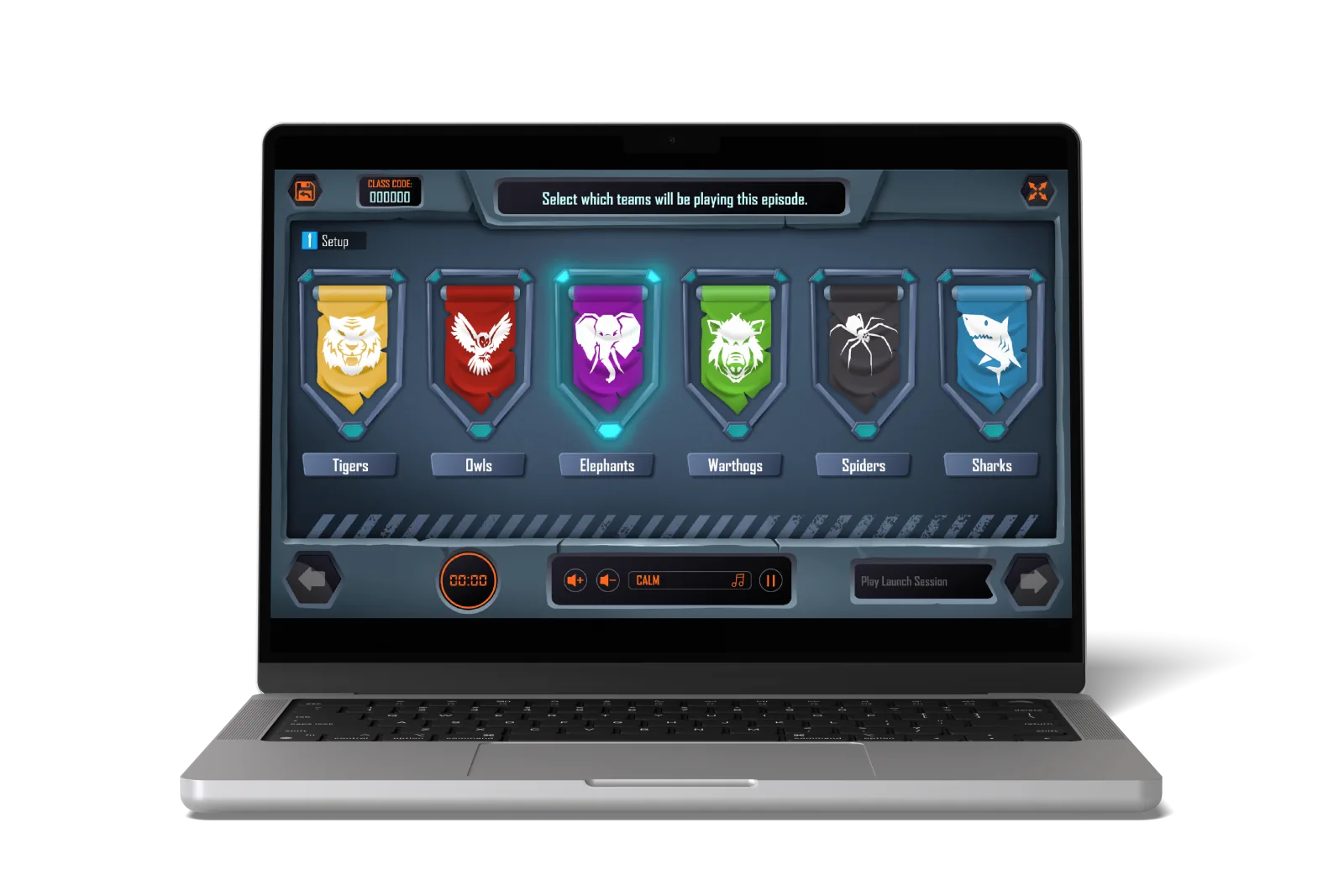 The team select screen inside the curriculum platform